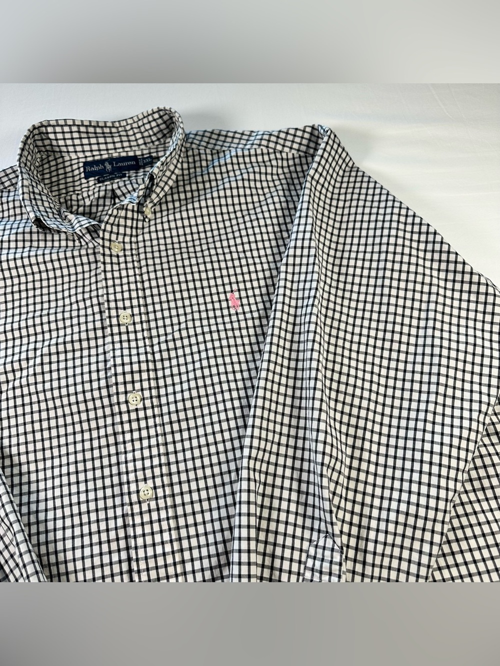 Ralph Lauren Classic Fit Shirt Mens XXL Black White Check Gingham Cotton - Picture 6 of 13